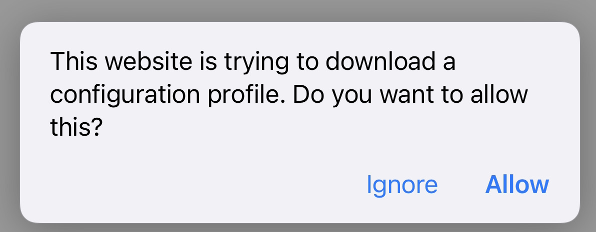 Confirmation message asking if you wish to allow a profile to download